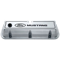 FORD MUSTANG DIE-CAST VALVE COVERS POLISHED W/ BLACK LOGO