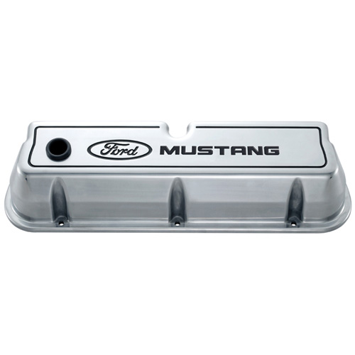 FORD MUSTANG DIE-CAST VALVE COVERS POLISHED W/ BLACK LOGO